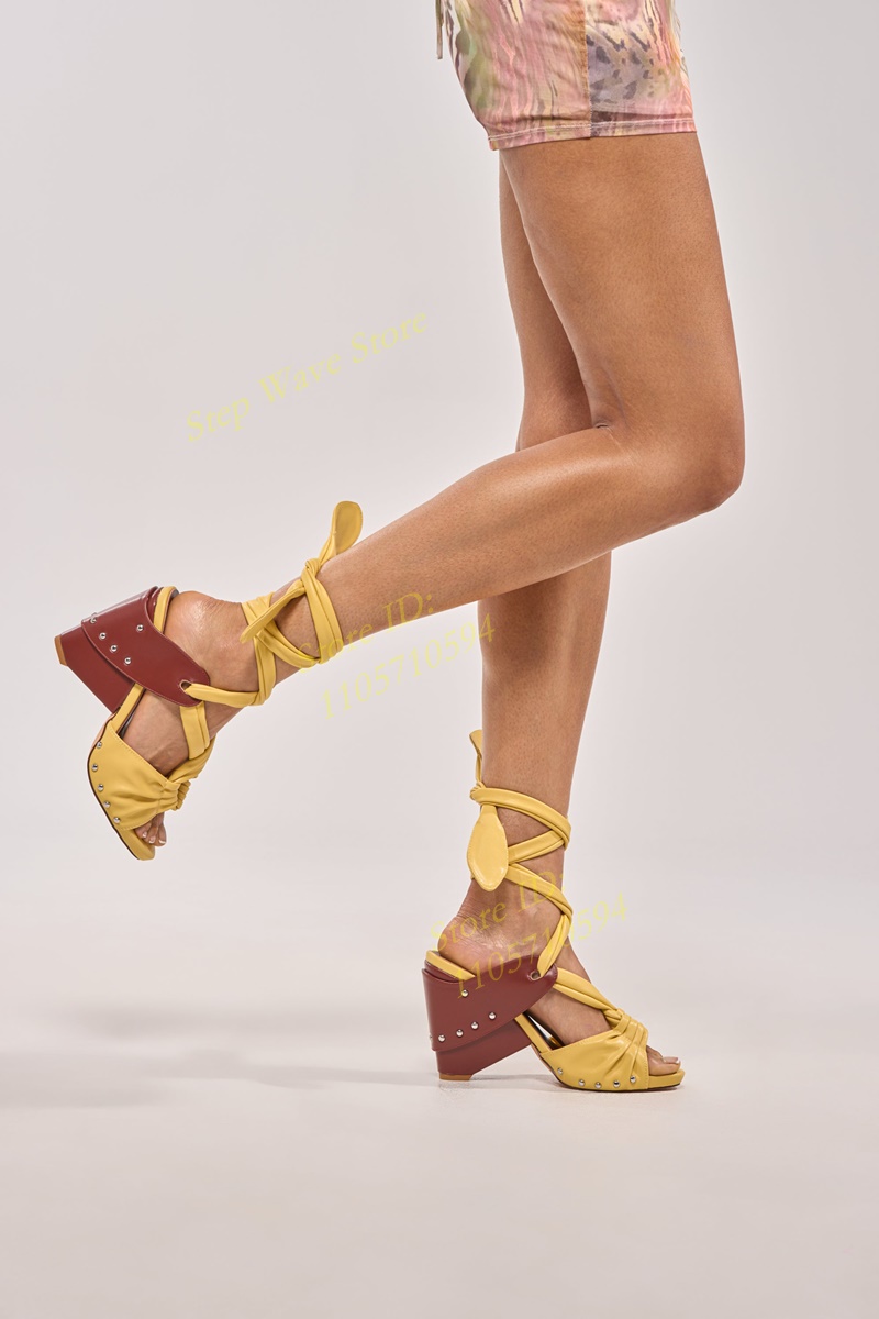 Yellow Faux Leather Lace-up St - огляд і ціна Women'S Shoes Yellow